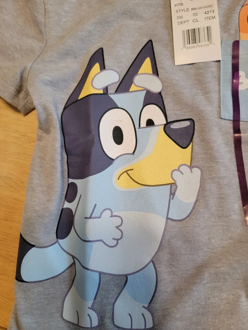 Kids Grey Bluey Short Sleeve Pocket Tee Size 2t
